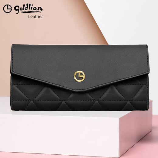 Goldlion Women's Long Long Chinese Valentine's Gift for Girlfriend Genuine Leather Fashion Tendencia 30% de descuento en la billetera de mujeres Regalo Día de la Mujer [Negro]