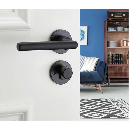 
Black door lock bedroom universal indoor solid wood door split door lock modern simple magnetic suction door handle B style F9902 curved handle whole set of lock + hinged door suction