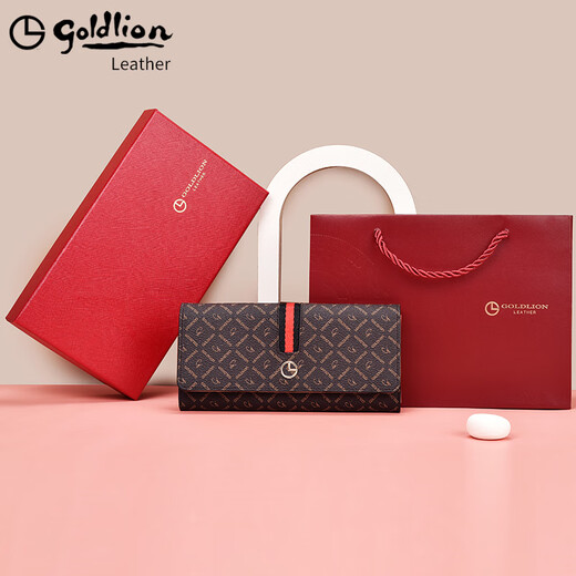Goldlion Women's Long Wallet 2024 Новый сцепление мода мода Женская Женская Ниша Дизайн Подарок Подарки Мама Стиль [Браун] Увеличить страхование доставки