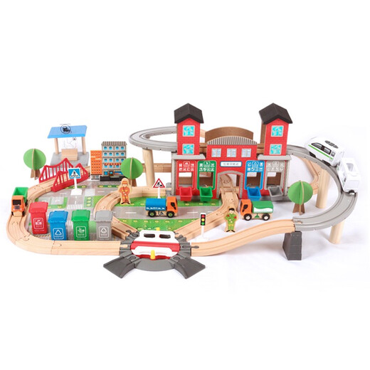 Little Brack Gleisspielzeug Kinder-Holz-Set kleiner Zug 3-6 Jahre alte Jungen und Mädchen Zhiyi Geschenk 4 Jahre alt 5 Jahre alt [Buchenholzmaterial] 139 Teile umweltfreundlich freundliche Stadträume [Elektrozug]