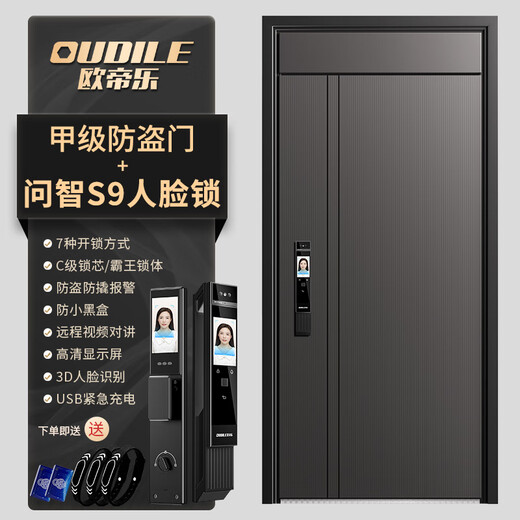 欧帝乐（OUDILE）甲级防盗门锌合金入户门别墅大门+航空铝箔填充进户门智能指纹锁 问智S9 人脸锁 2150*960 /2050*1050