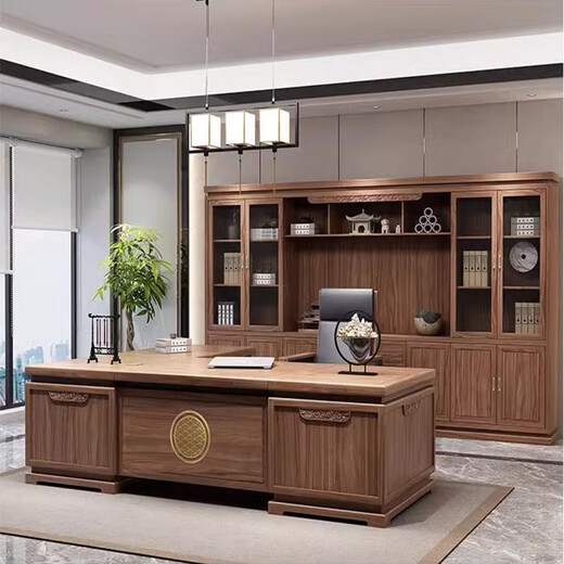 Ningqiu Luoge (NICHLORT) New Chinese Zen Executive Desk Boss Desk President Office Desk and Chair Sofa Coffee Table Furniture Solid Wood File Bookcase 3.2 Meter Boss Desk Ash Wood