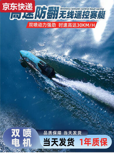 蓝彩和RC电动双涡喷射竞速遥控快艇水上成人儿童玩具船模可拉网钓鱼脱钩 瞬3冰蓝30M双涡喷快艇 二块锂电池畅玩套餐-35用户的选