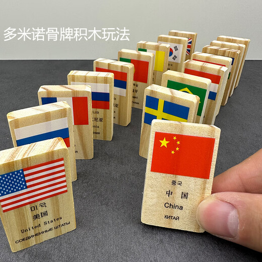 
Chengliu cognitive card logo building blocks children's early education education baby kindergarten large class activity area wooden toys 100 pieces national flag card domino