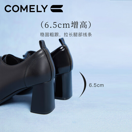 Kang Li's black leather shoes for women's thick heels 2024 autumn new fashion square-toe lace-up French nude boots commuting deep mouth shoes black (sheep leather) 36
