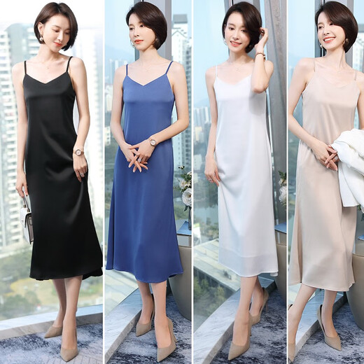 
Professional suspender dress for women in summer mid-length tassel V-neck sexy fashionable suit with chiffon base skirt 080 black dress XL recommended 110-120Jin [Jin equals 0.5 kg]