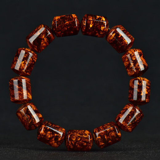 歌盼 海南孤品老料黄花梨手串 炫影炫纹大规格桶珠手链 送礼男女士款佛珠 桶珠留疤18mm 18mm