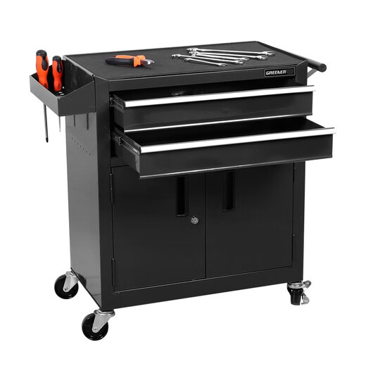 GREENER Tool Cart Trolley Auto Repair Toolbox Mobile Drawer-type Cabinet with Locking Workbench Large Storage Cabinet Enhanced - Black Back Panel Model Double Drawer Black