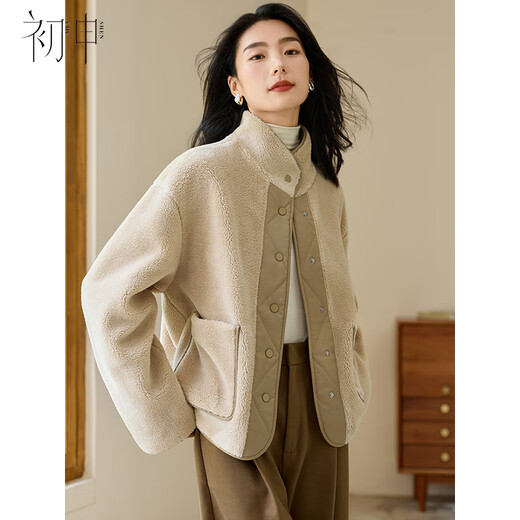Chushen autumn and winter thick coat for women with lapel and double pockets, comfortable and versatile, warm and thick imitation lamb wool top S144F6006
