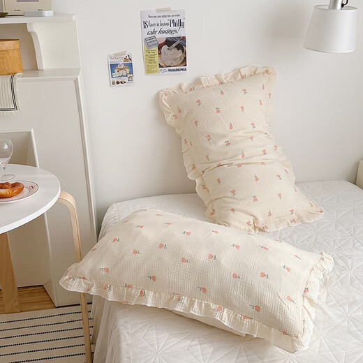 Jiaolu cotton double-layer gauze pillowcase lace pillowcase Children's pillow cover 30*50 Adult pillow cover 48*74cm Tulip powder-single pack 48cmX74cm