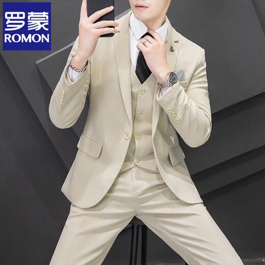 Romon (Romon) Herrenanzug Business Slim Professional Anzug Anzug Anzug Anzug Bräutigam Bester Hochzeitskleiderjacke hellgrau [zweiteiliges Set + Hemd] Gürtelausschnitt xl