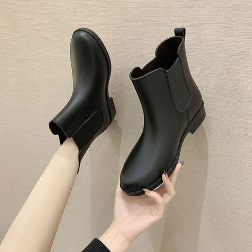 氧龙雨鞋女士女士雨鞋短筒雨靴防滑加绒水靴时尚女成人胶鞋厨房工作鞋 黑色 2088单鞋 36