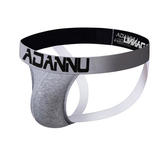 Adano men's underwear breathable elastic U convex bag thong sexy butt lift back empty sports double butt black XXL