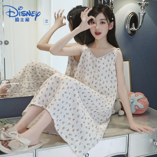 Disney Girls Nightkide 2025 Neuer Sommer reines Baumwolldünne Hosenträger Rock Mädchen Sommerpyjamas Kinder-Süßweste Rock [Baumwollanzug] LDE11301 100 [Höhe 95-105 cm Gewicht 30 Jin [Jin entspricht ca. 0,5 kg]]]