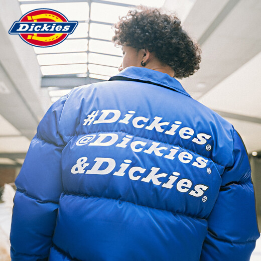 [Same style in the mall] Dickies letter print down jacket men's cuffs ribbed cuff thick coat gray duck down jacket men's DK006859 sea blue 00L