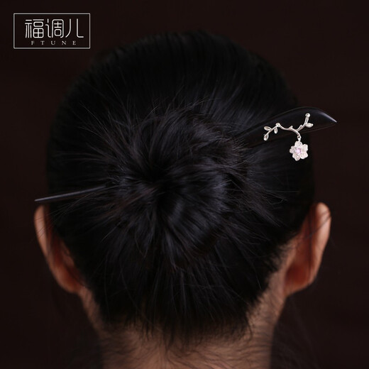 Fu Tiaoer's original design, hand-inlaid silver peach cherry blossom hairpin for women in ancient Hanfu, maple leaf hairpin, niche aesthetic gift 1