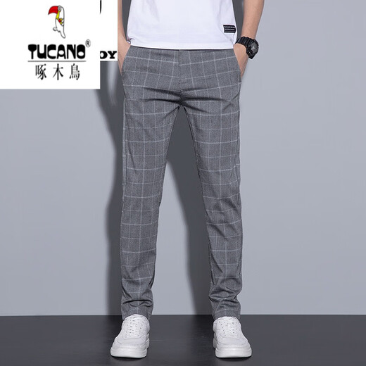 Holzspecker (Tucano) Tennisplaidhose koreanischer Stil Trendy Lose Long Hosen Herren Frühling und Sommer gestreiftes Freizeithosen KDKZ-6629 Hellgrau 34