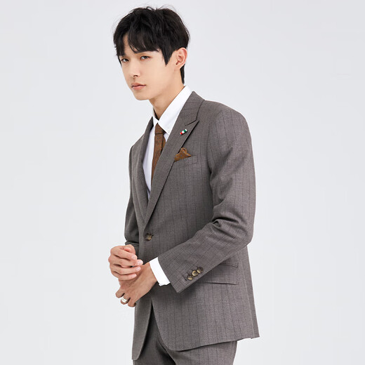 J.D.V men's dark brown striped lapel single-breasted formal suit business commuting slim suit jacket suit dark brown (dark brown) XL 04