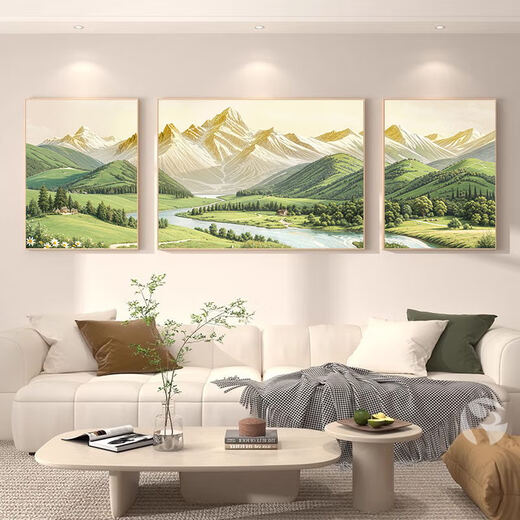 Mopai living room decoration painting hand-painted oil painting sofa background wall hanging painting abstract texture high-end triptych mural Monet series middle set (left and right 50x70+center 100x70) hand-painted