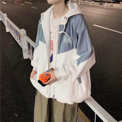 Commandant d'ours Hong Kong Veste de requin de style décontracté INS HOODED MEN'S CAT SPLICING COUPLE TOP Youth Youth Trendy Étudiant Men 7027-M13 Veste verte grise Double couche One Taille M recommandée 80-100jin [Jin est égal à 0,5 kg]