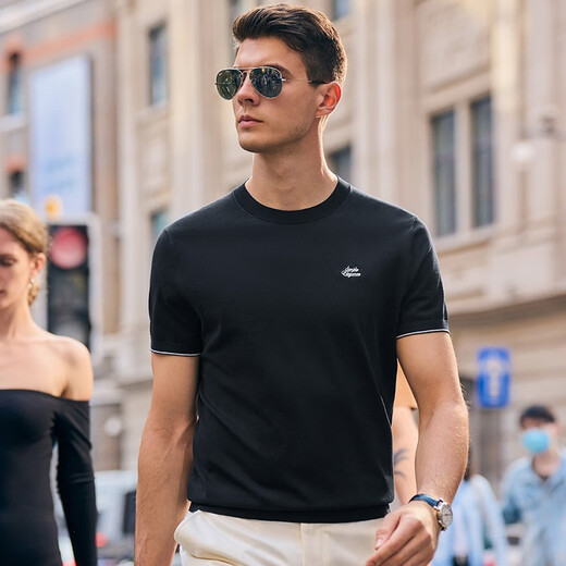 Mr. Bu spring new product men's T-shirt short-sleeved round neck creative letters exquisite embroidery cool and comfortable men's clothing AT12112 black 2XL (185)