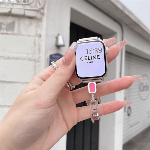 星迎感金属手镯iwatchS8/S9苹果手表applewatch87654表带se表链镶钻华 手镯贝壳伸缩链-金色 苹果iWatch S841mm