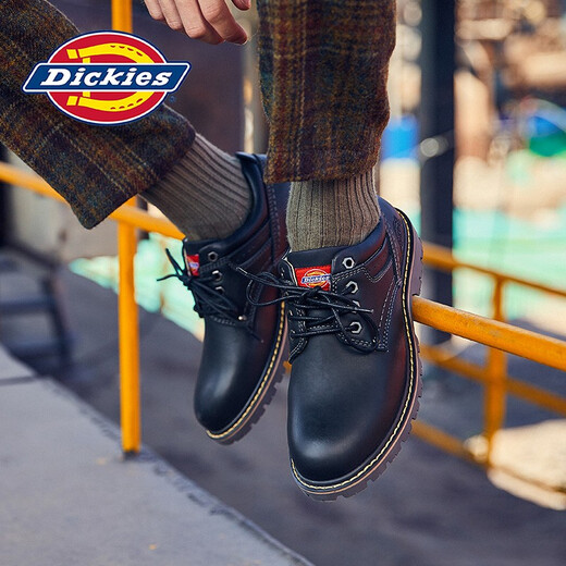 Dickies casual shoes men's shoes autumn low top work shoes men's versatile trendy casual leather shoes British style men's shoes black 40 [a size larger, suitable for sports shoes 41]