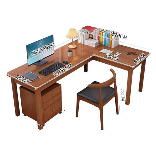 MEZVMV solid wood corner desk L-shaped corner workbench home bedroom wall-mounted bay window desk computer desk walnut color single table 140*120*75cm (can be interchanged left and right)