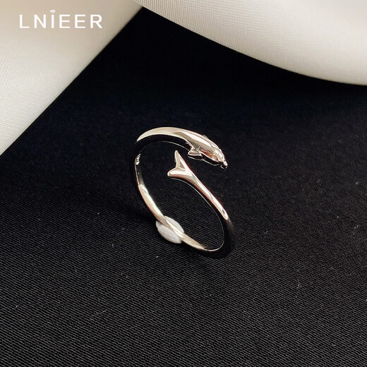 Lnieer999 Pure Silver Dolphin Silver Ring Women's Fishtail Index Finger Ring Open Ring Ring as a Jewelry Gift for Girlfriend and Best Friend S999 Silver Dolphin Ring Gift Box + Gift Bag