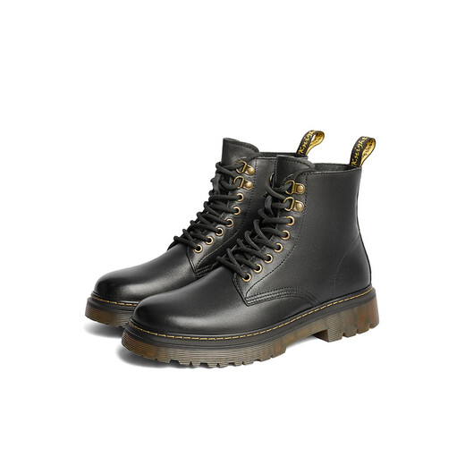 Belle modische modische Freizeitstiefel Herren Winter komfortable Cowhide Kurzstiefel Outdoor Martin Boots A1694DD4 Black-Furry 43 (265 mm)