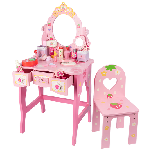Meibosen Girls Children's Birthday Gift Simulation Princess Princhers Table 3-4-5-6 ans Playing House Wooden Toys Extra Large Multi-Use + Tabouret