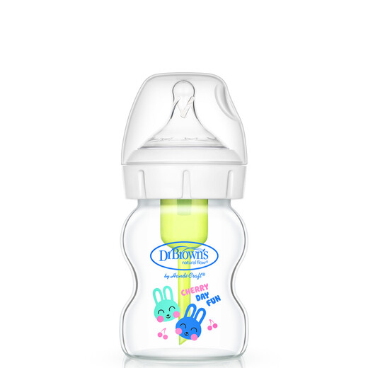 Botella de vidrio del Dr. Brown, 0-3 meses de bebé recién nacido, anti-manifiesto y asfixia, botella de calibre ancho, 150 ml, lindo conejo