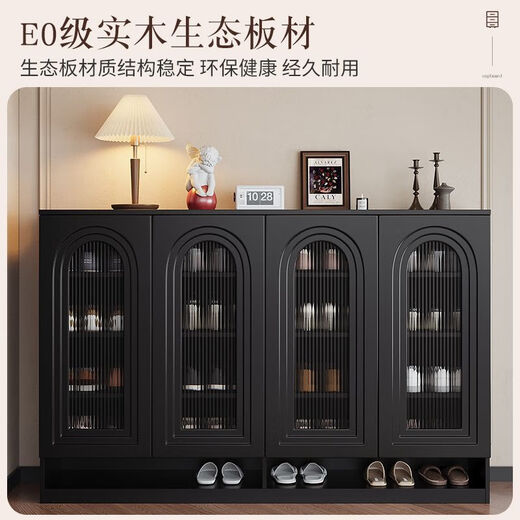Qu Bainian solid wood shoe cabinet door entrance wall storage cabinet entrance cabinet storage cabinet small apartment simple storage cabinet solid wood 160cm shoe cabinet elegant black