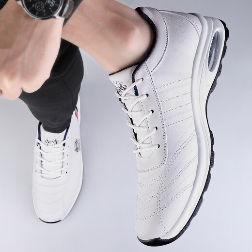 HENIBAOLUO men's shoes, sports shoes, men's high-end first-layer cowhide casual shoes, brand business leather shoes, genuine cowhide, versatile travel shoes for men, white flat bottom 42 (260mm) first-layer cowhide