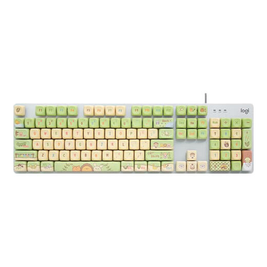 
Logitech K845 wired gaming mechanical keyboard 104 key DIY color keycap E-sports keyboard eating chicken backlit metal panel K845 forest fairy tale-tea shaft