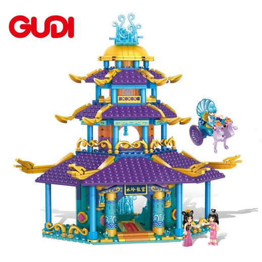 Gudi Yeluli girl building blocks Frozen castle girl building blocks toys girl building blocks assembled toys 6-12 years old assembled toys New Year gifts Shui Linglong Palace (683Pcs)