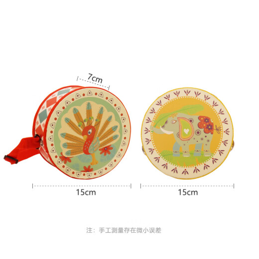 星贝祥奥尔夫乐器宝宝手敲鼓木制双面鼓卡通铃鼓儿童打击乐器军鼓手拍铃 绿色长颈鹿15cm