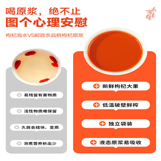 邮政农品早红晚黑枸杞原浆正宗宁夏中宁新鲜枸杞原浆不加一滴水早C晚A 红枸杞5盒新包装（30ML*50袋）