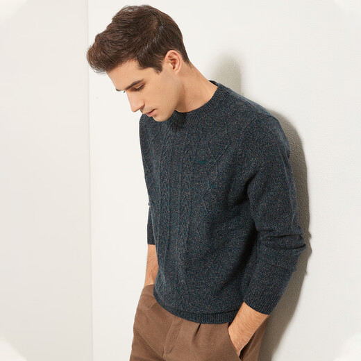 Crocodile shirt autumn and winter new style 100% sheep wool thickened half turtleneck cable warm bottoming sweater men's wool sweater men's floral gray M 170/88A (105c)