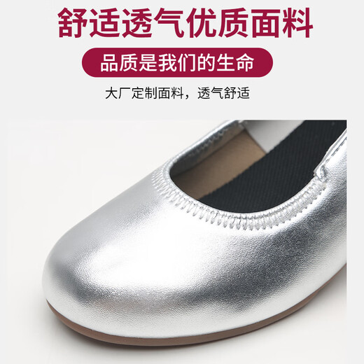 Bazeman dance shoes for women soft sole mid-heel Latin dance shoes round toe square dance shoes for women dancing shoes for women spring and summer new style silver (soled) 3.5 cm 37 (235)