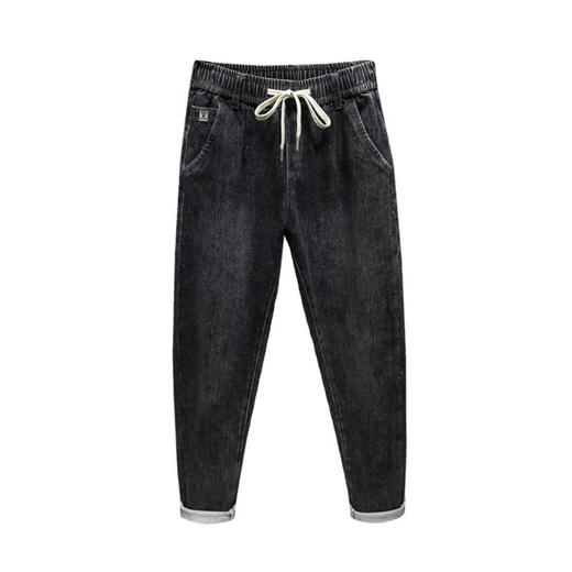 Fr.yh.zh Winter Elastic Belt Long Jeans für Männer ohne eisernen Kordelzug lose Füße entspannt und lässig Frühling und Herbst vielseitige Haremhose schwarz 7760 3xl empfohlen 155-175jin [Jin entspricht 0,5 kg]
