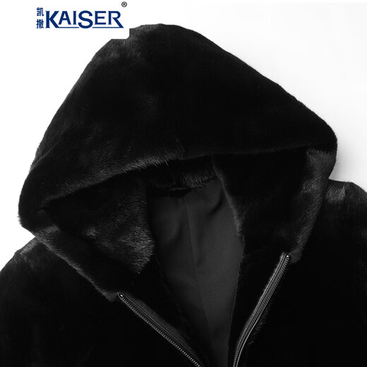 凯撒（KAISER）皮草宝嘉美整貂貂皮大衣男皮毛一体男装连帽水貂外套冬季外套夹克 黑色 58/5XL
