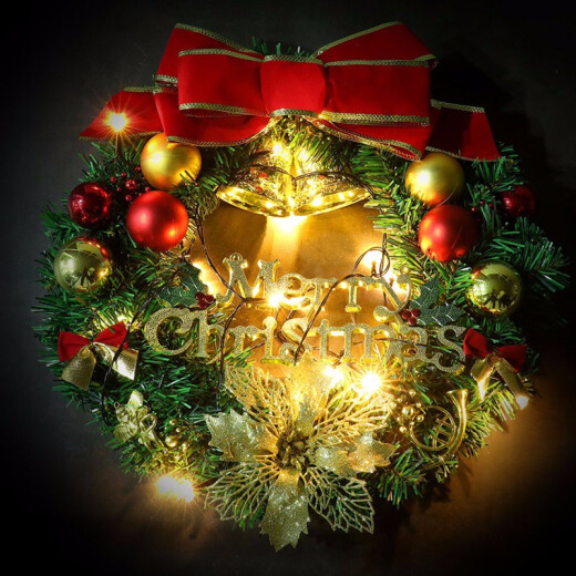 Xiaomeng Christmas wreath decorations 30/50cm rattan circle door hanging hotel window door hanging with lights Christmas scene layout red and gold letter plate garland (with lights) 30cm (with lights)