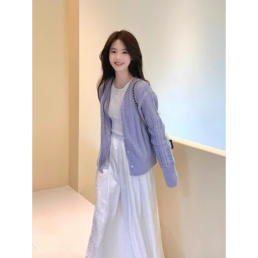 Vestido de primavera y otoño de Xuefei Lanqi para ropa para mujeres, un conjunto completo de 2025 NUEVO FIRMA LECHO PURE PURO SED SECURDE, Cárdigan púrpura + Vestido L [sugerido 110-125 Jin [Jin iguala 0.5 kg]]]