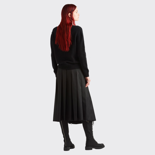 PRADA/Prada Gift Women's Logo Decorated Cashmere and Wool Blend Crew Neck Sweater Black 36