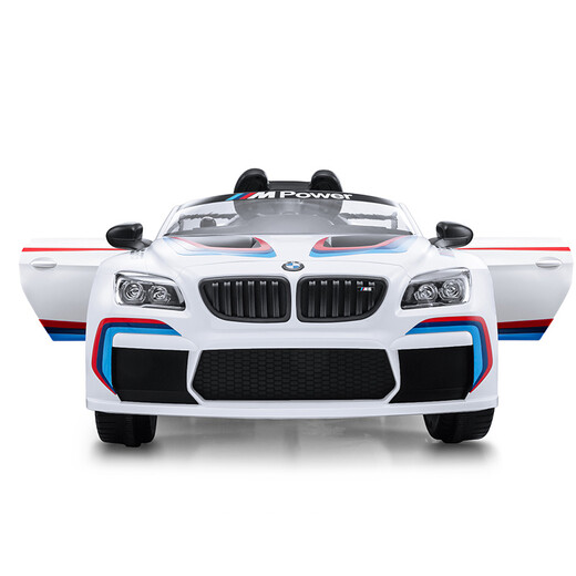 Zhilebao BMW children's electric four-wheel car children's dual-drive swing car with remote control toy car with shock-absorbing stroller 6666R ivory white + ordinary wheels