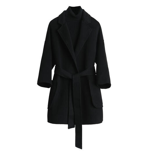 Wei Erni 2020 winter women's black woolen coat Hepburn style small thickened woolen coat short XDD20 black S