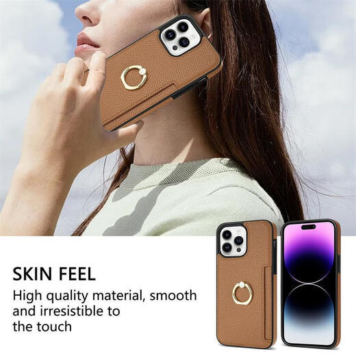 喔喔卡套带指环适用苹果15Pro手机壳支架iPhone14新款卡包13可插卡12 橙色 iPhone 15