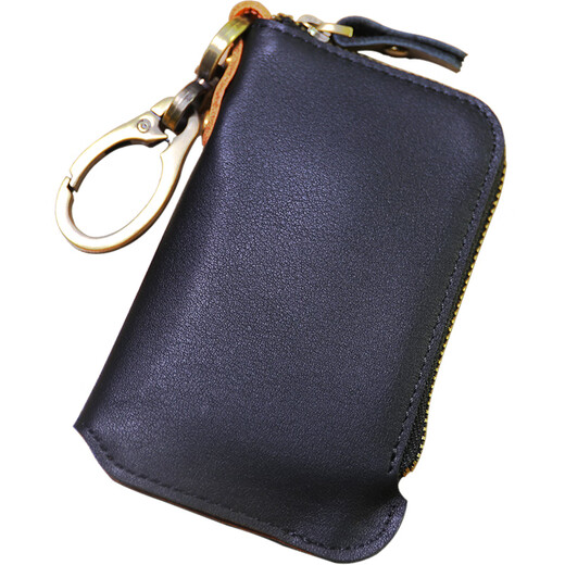 Doberman brand large-capacity zipper key bag for men's retro waist-hung real cowhide women's card bag car multi-function keychain elegant black fine lines