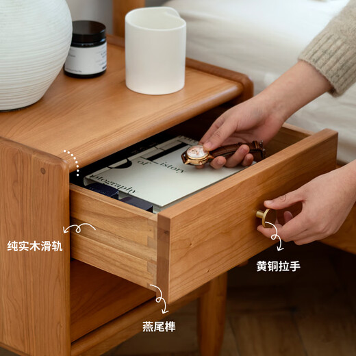 Genji Wood Language Massivholz-Nachttisch, moderner, einfacher Nachttisch aus Kirschholz, Aufbewahrungsschrank, nordisches Schlafzimmer, kleiner Aufbewahrungsschrank